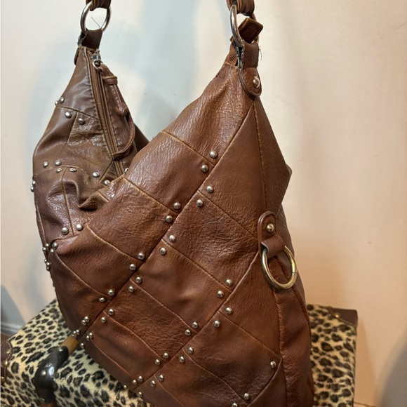 Brown faux Leather Studded Shoulder Bag - Picture 5 of 5